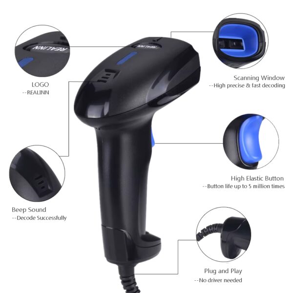 1D Barcode scanner met USB kabel - Plug and play - Afbeelding 2